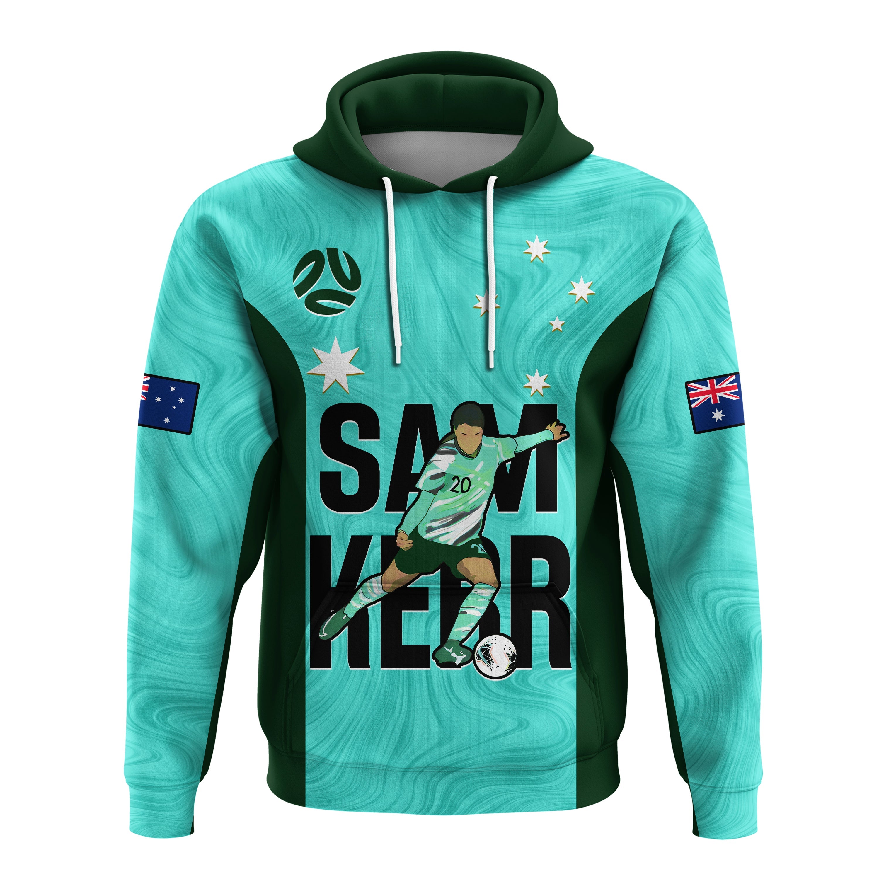 Custom Australia Soccer Hoodie Sam Kerr Matildas World Cup Turquoise LT14