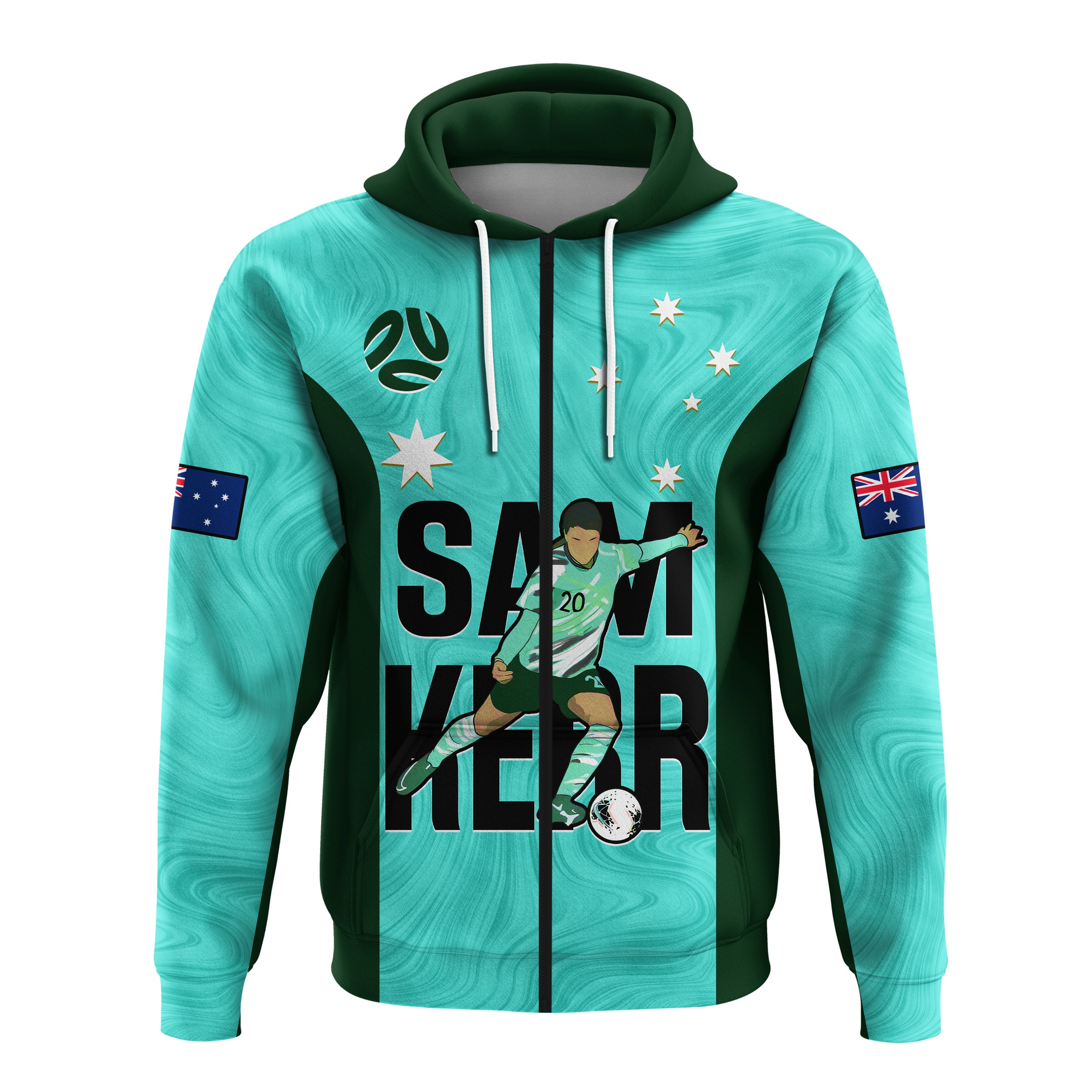 Custom Australia Soccer Hoodie Sam Kerr Matildas World Cup Turquoise LT14