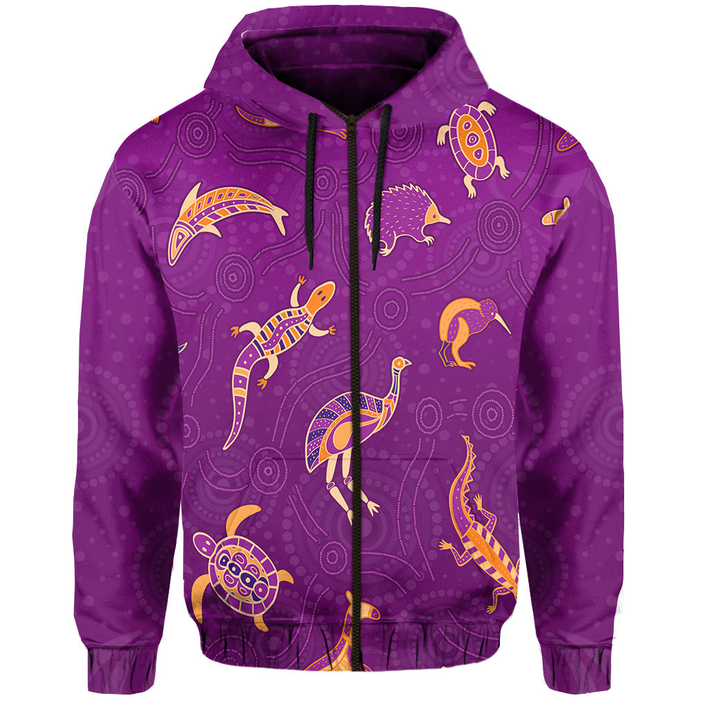 custom-personalised-aboriginal-art-zip-hoodie-animals-australia-version-purple