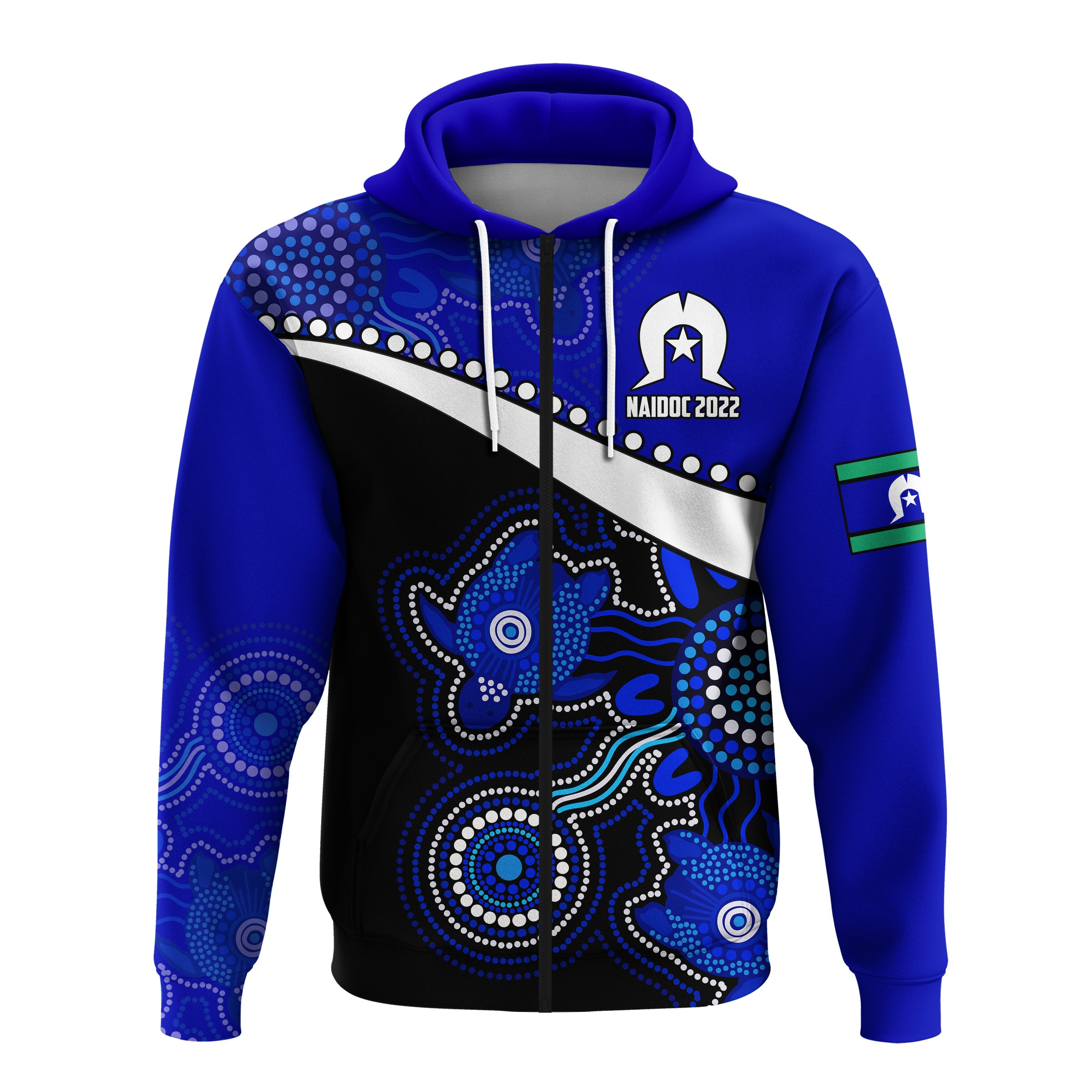 custom-personalised-naidoc-week-2022-hoodie-torres-strait-islander-version-blue-aboriginal-turtles