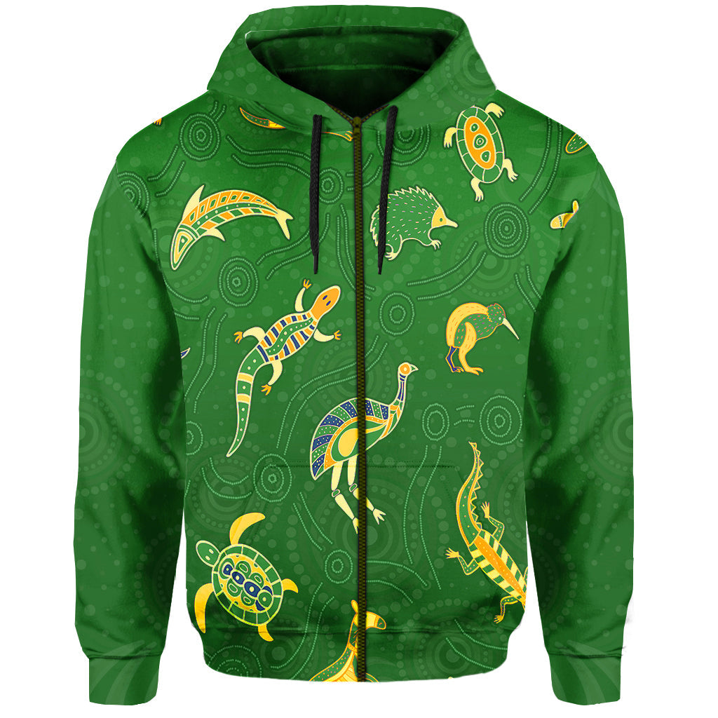 aboriginal-art-zip-hoodie-animals-australia-version-green