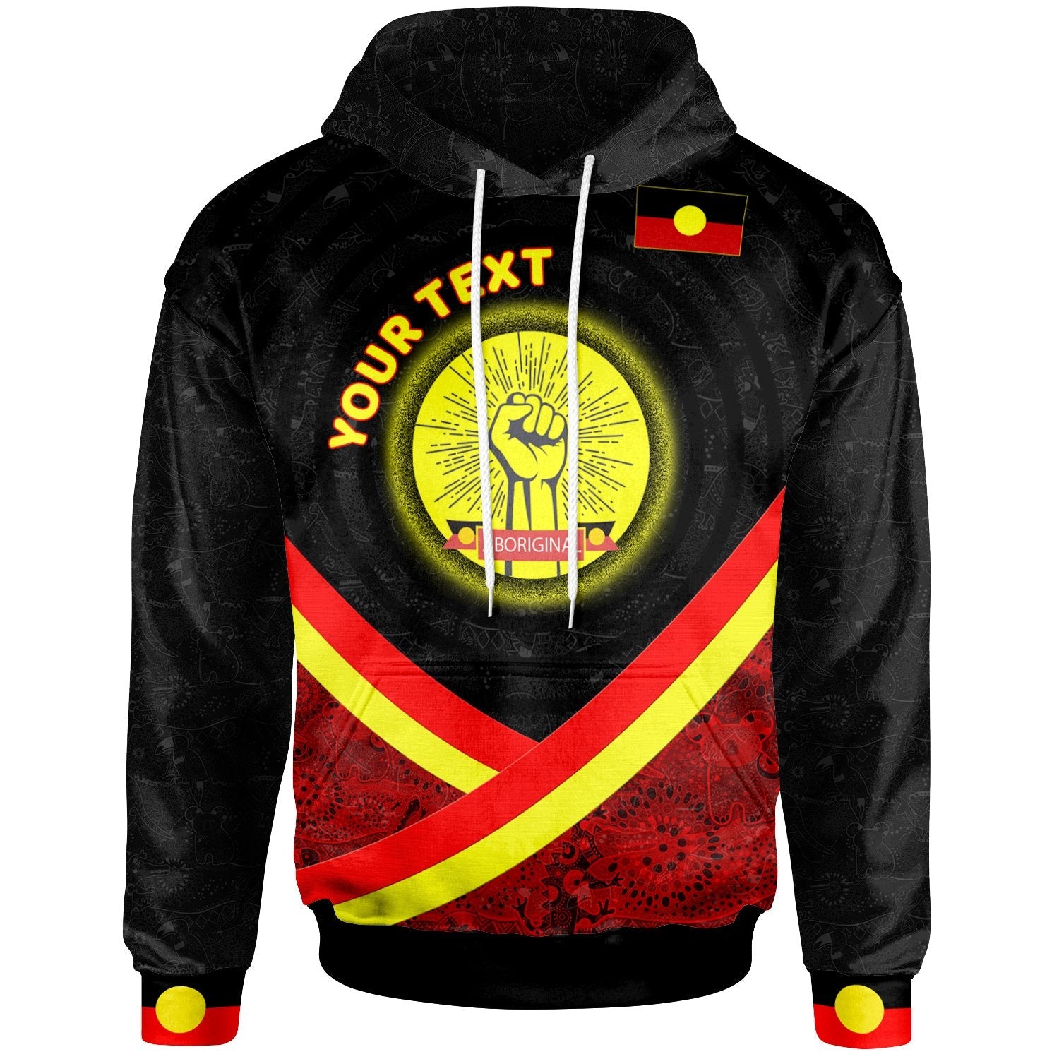 custom-text-hoodie-aboriginal-flag-and-animals-pattern