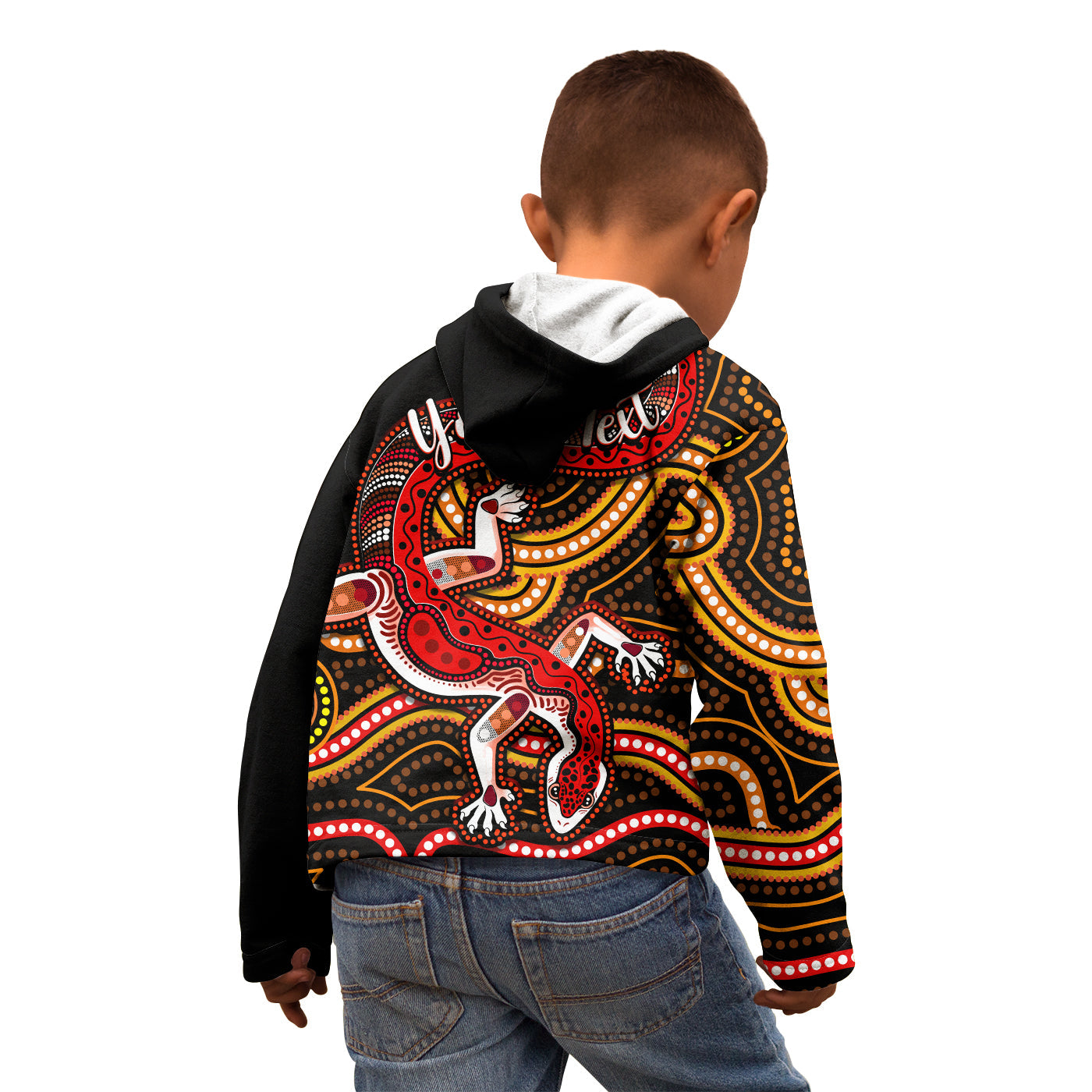 custom-personalised-aboriginal-art-lizard-hoodie-kid-you-are-number-one