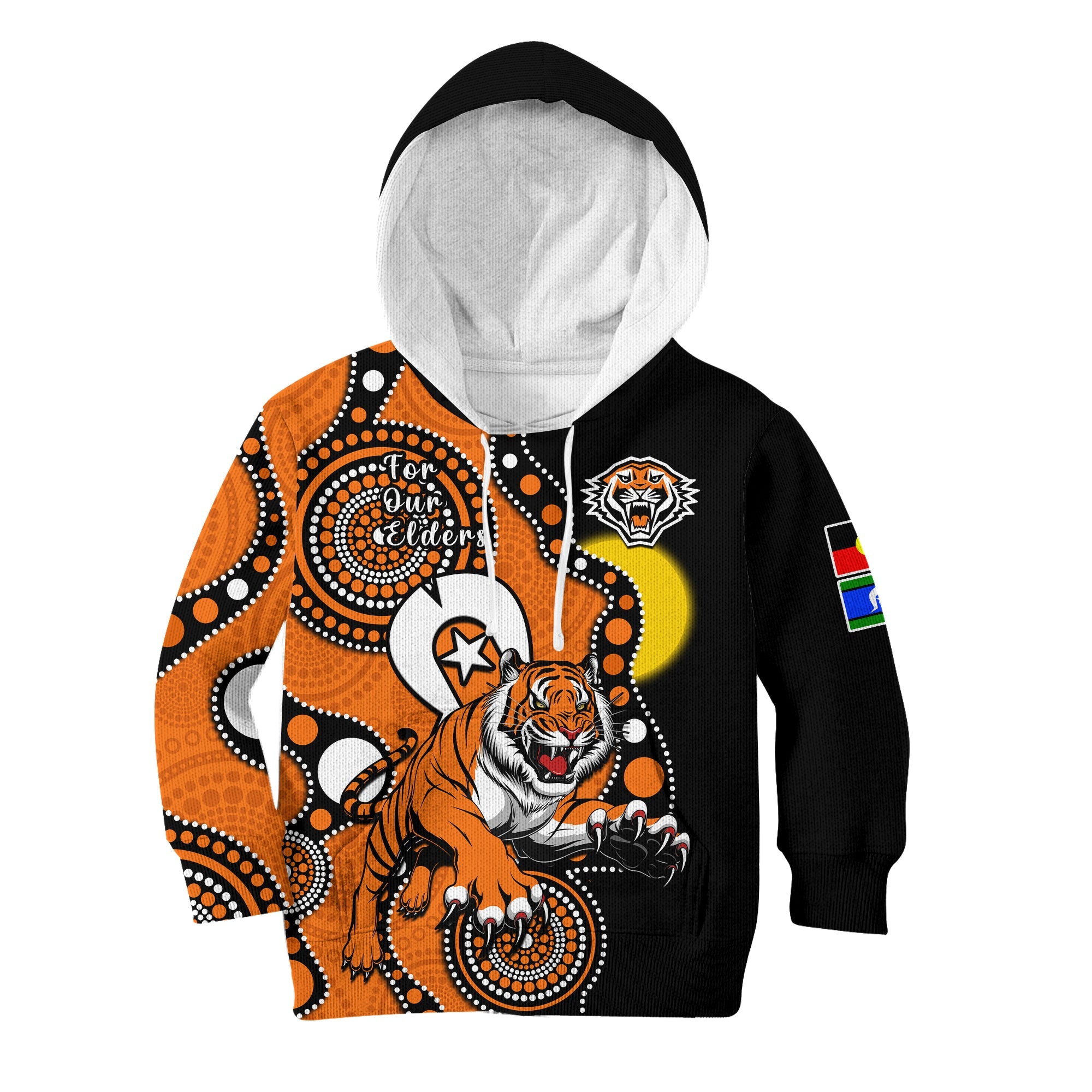 wests-tigers-rugby-naidoc-2023-hoodie-kid-for-our-elders-indigenous-art