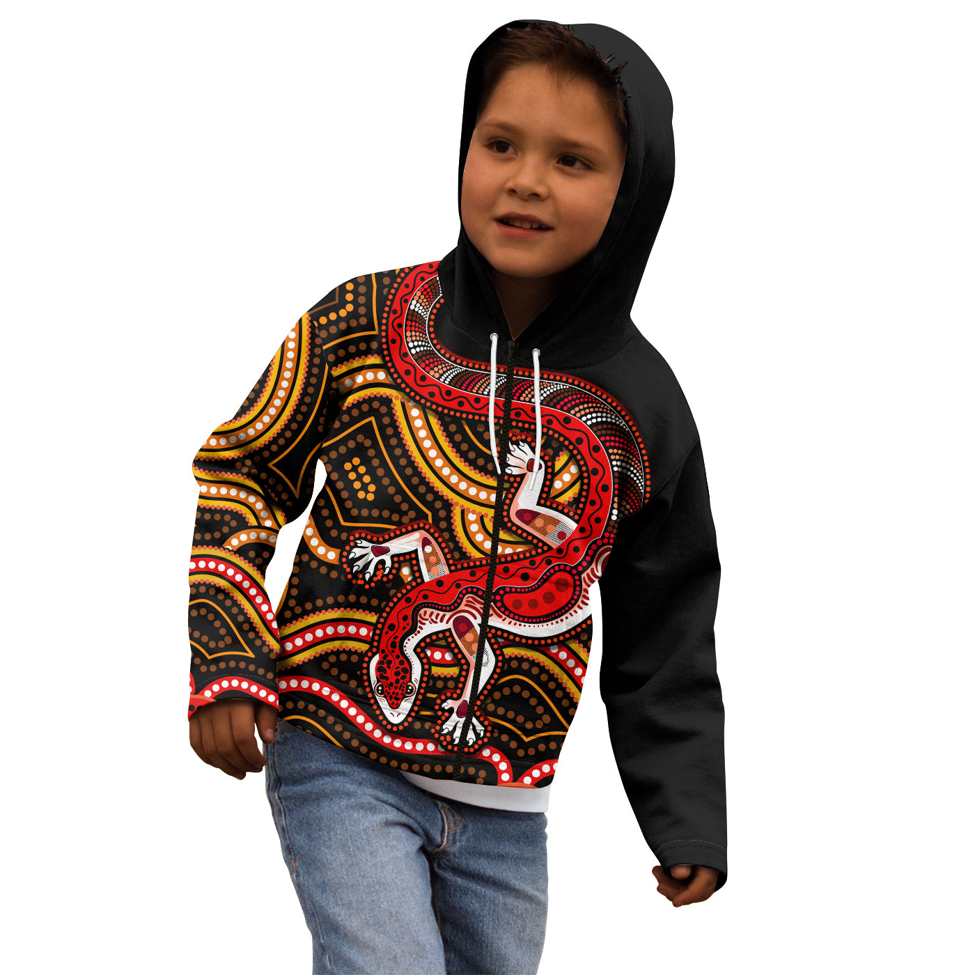 custom-personalised-aboriginal-art-lizard-hoodie-kid-you-are-number-one