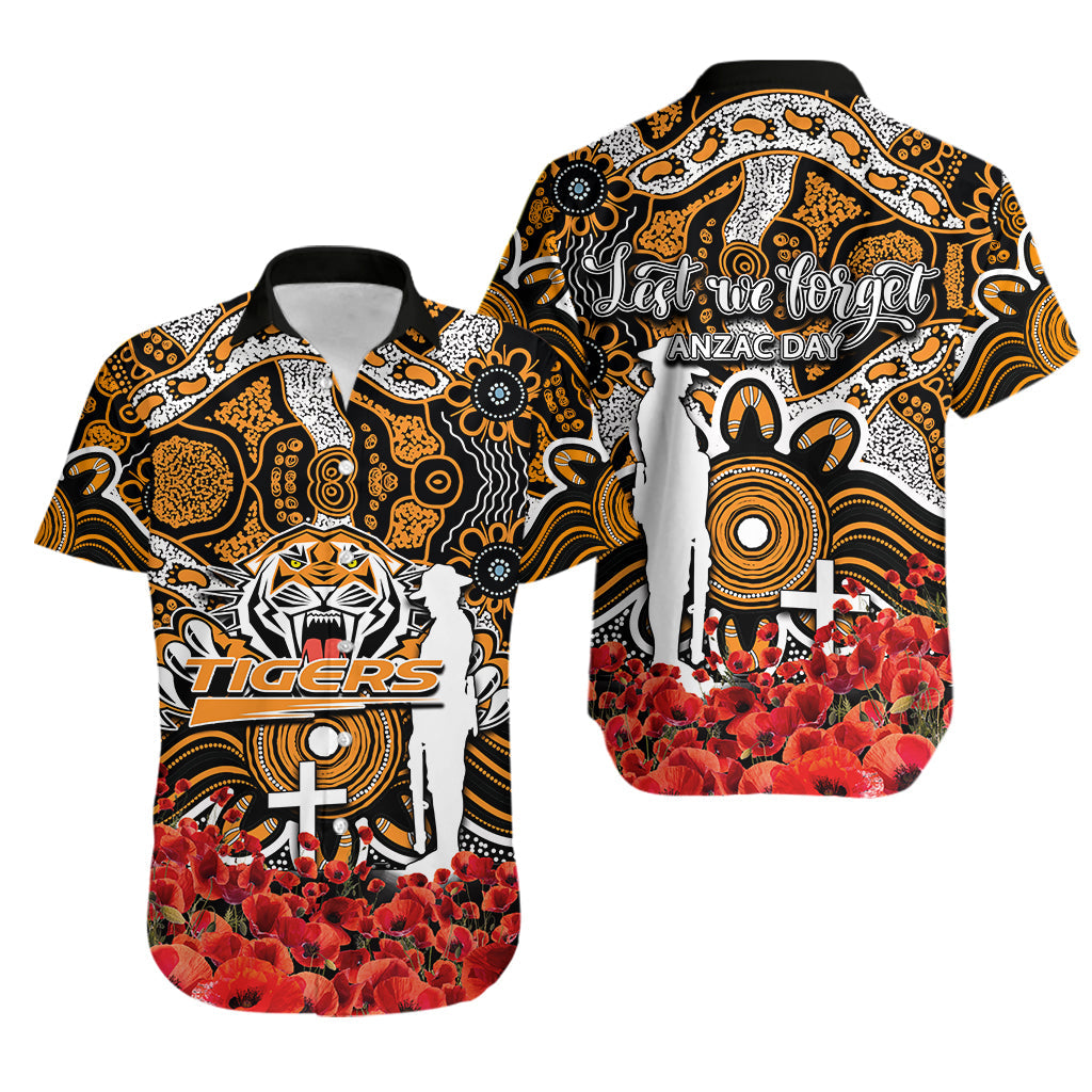 Wests Tigers Hawaiian Shirt Anzac Day Poppy Flowers With Aboriginal