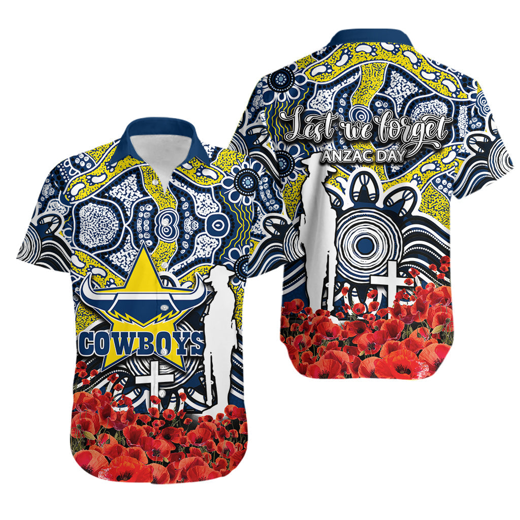 Cowboys Hawaiian Shirt Anzac Day Poppy Flowers With Aboriginal