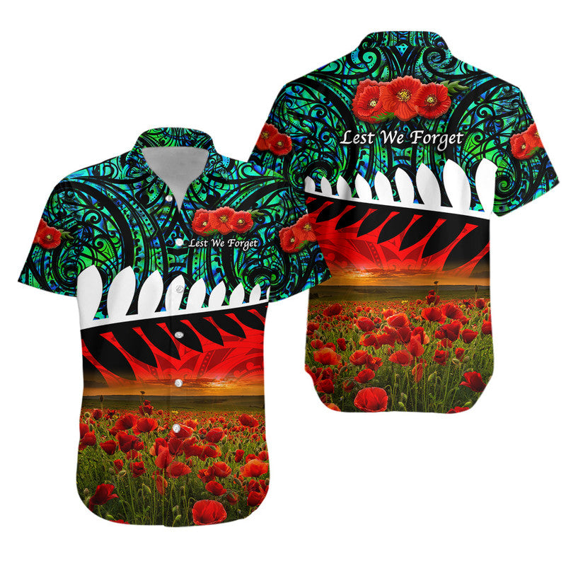 new-zealand-maori-anzac-hawaiian-shirt-poppy-vibes-turquoise