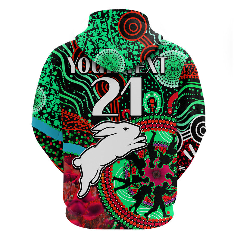 custom-personalised-rabbitohs-rugby-anzac-zip-up-and-pullover-hoodie-aboriginal-military-and-poppy-flowers