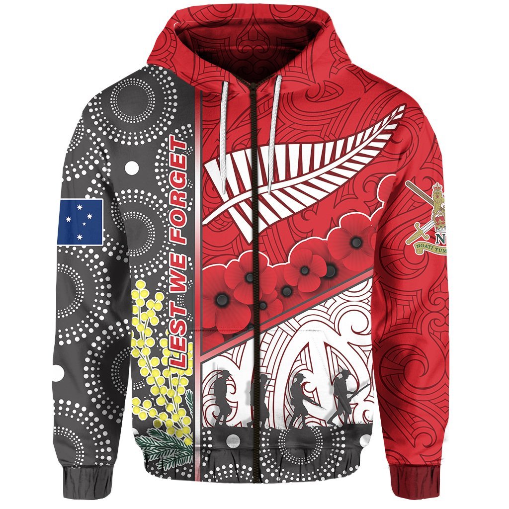 custom-personalised-anzac-day-lest-we-forget-zip-hoodie-australia-indigenous-and-new-zealand-maori-red