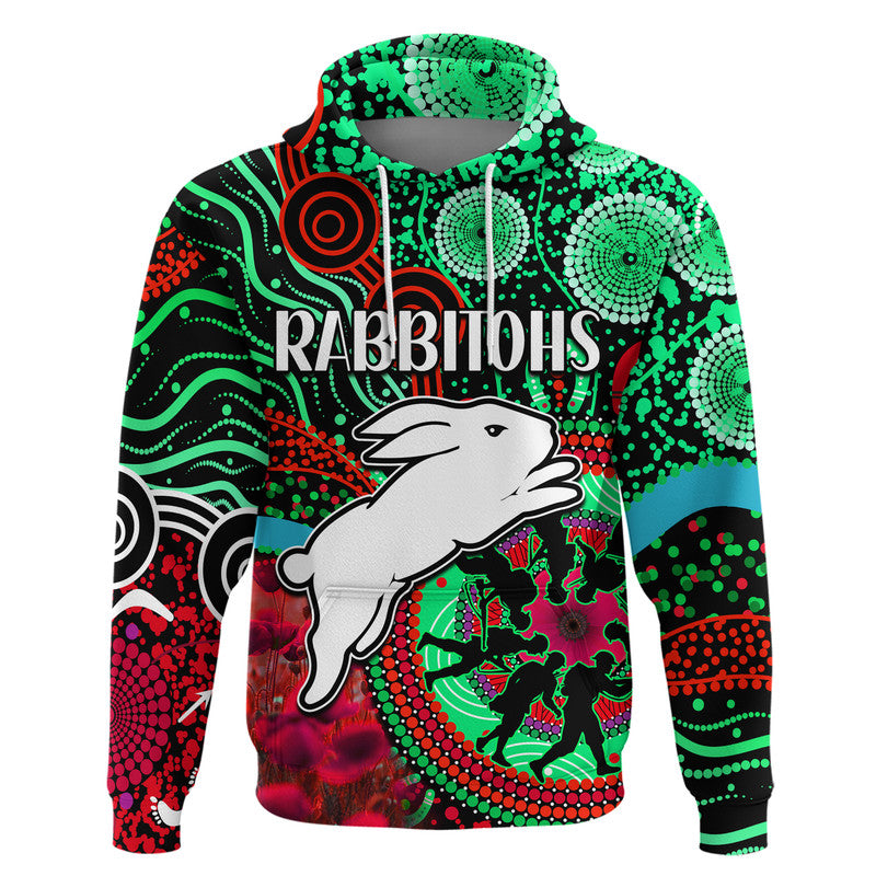 rabbitohs-rugby-anzac-zip-up-and-pullover-hoodie-aboriginal-military-and-poppy-flowers