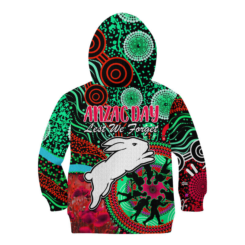 rabbitohs-rugby-anzac-kid-hoodie-aboriginal-military-and-poppy-flowers