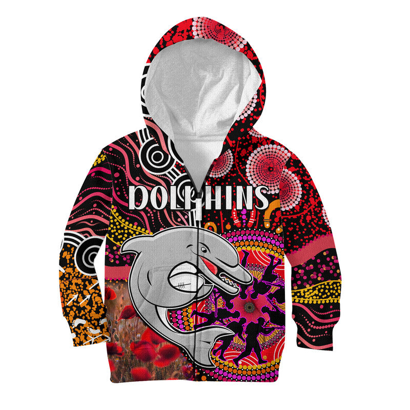 dolphins-rugby-anzac-kid-hoodie-aboriginal-military-and-poppy-flowers