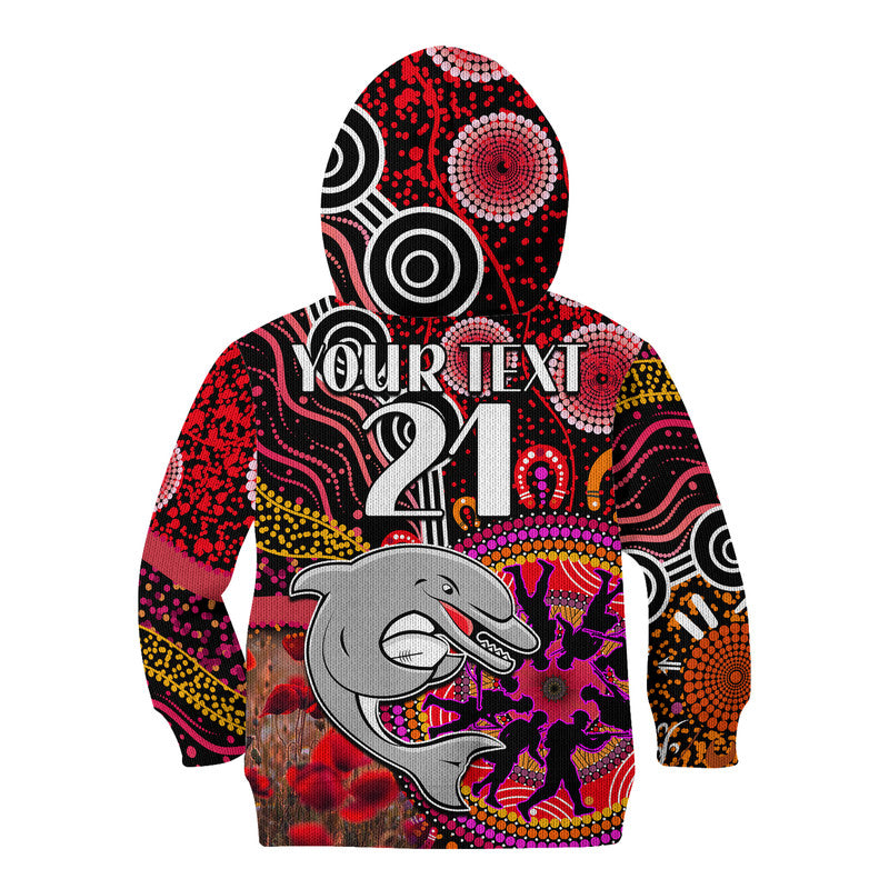 custom-personalised-dolphins-rugby-anzac-kid-hoodie-aboriginal-military-and-poppy-flowers