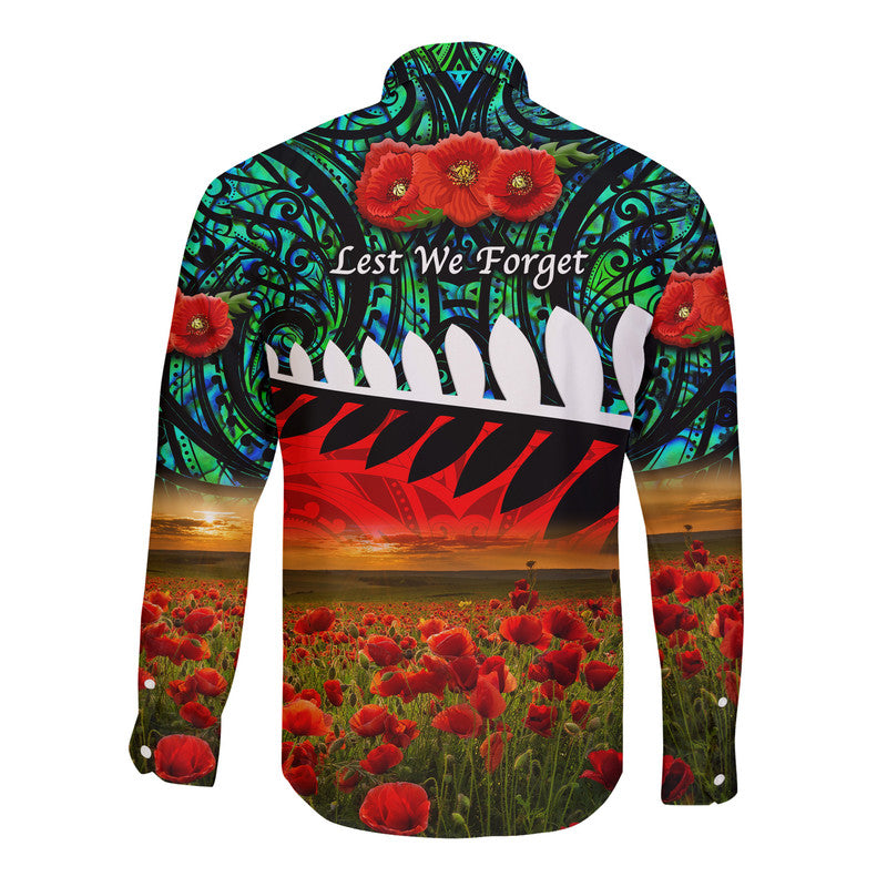 new-zealand-maori-anzac-hawaii-long-sleeve-button-shirt-poppy-vibes-turquoise