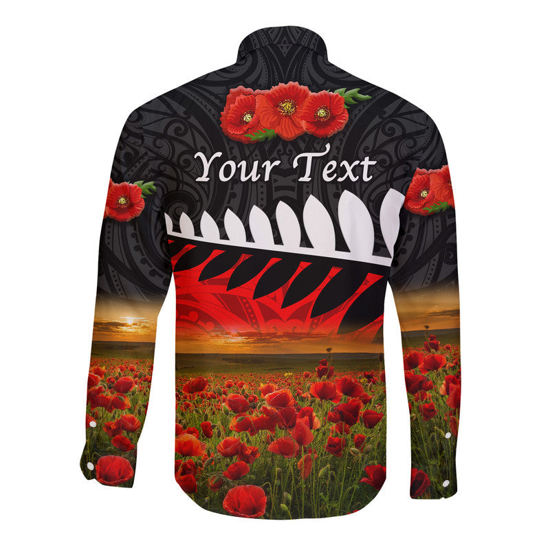 custom-personalised-new-zealand-maori-anzac-hawaii-long-sleeve-button-shirt-poppy-vibes-black