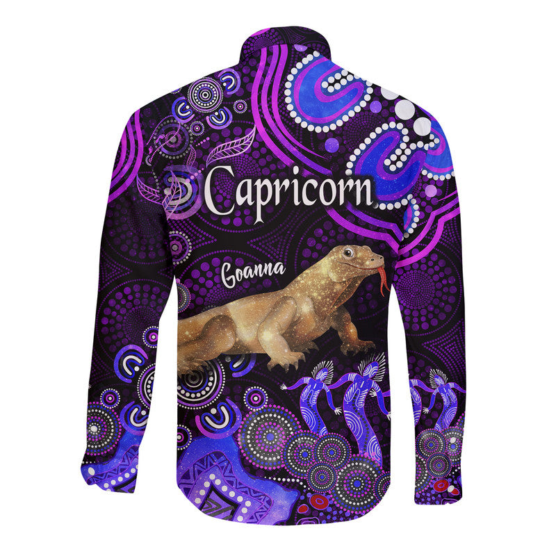 australian-astrology-hawaii-long-sleeve-button-shirt-capricorn-goanna-zodiac-aboriginal-vibes-purple