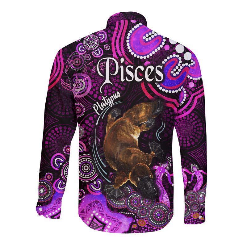 australian-astrology-hawaii-long-sleeve-button-shirt-pisces-platypus-zodiac-aboriginal-vibes-pink