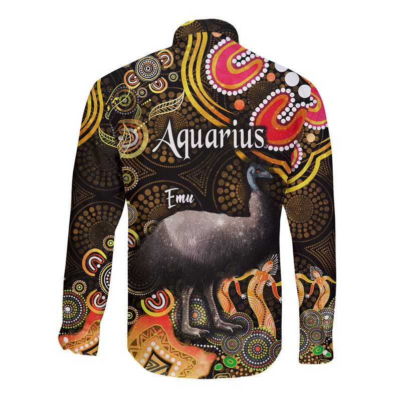 australian-astrology-hawaii-long-sleeve-button-shirt-aquarius-emu-glider-zodiac-aboriginal-vibes-gold