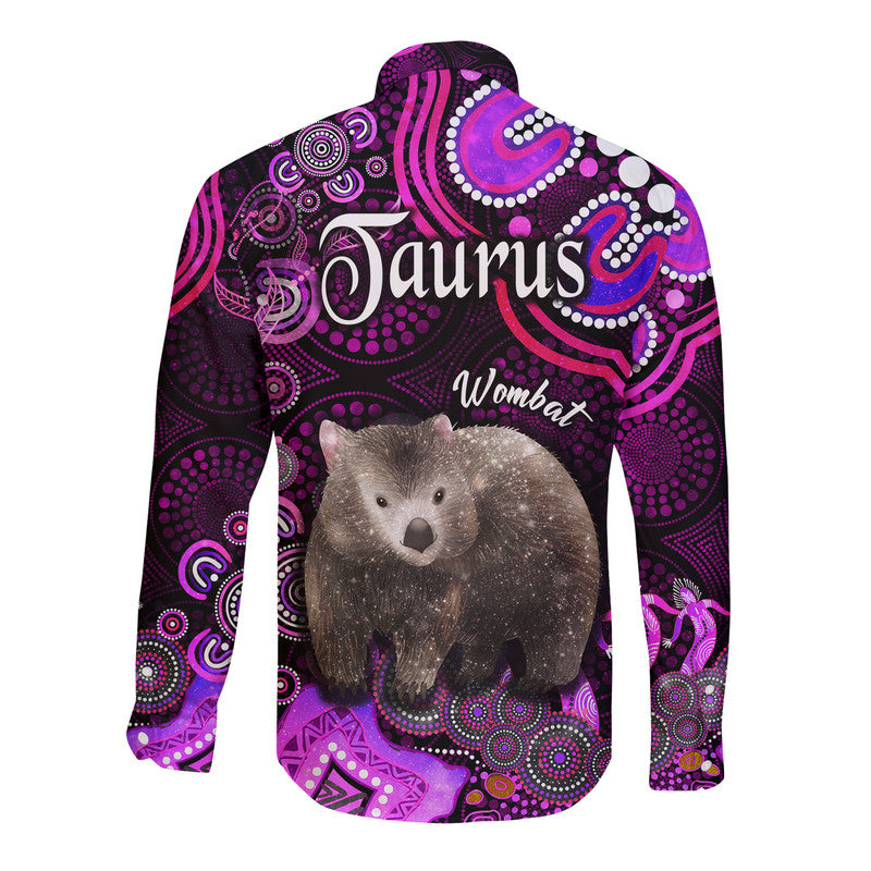 australian-astrology-hawaii-long-sleeve-button-shirt-taurus-wombat-zodiac-aboriginal-vibes-pink