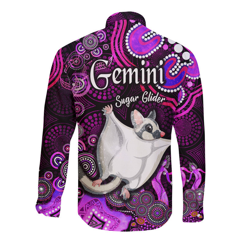 australian-astrology-hawaii-long-sleeve-button-shirt-gemini-sugar-glider-zodiac-aboriginal-vibes-pink