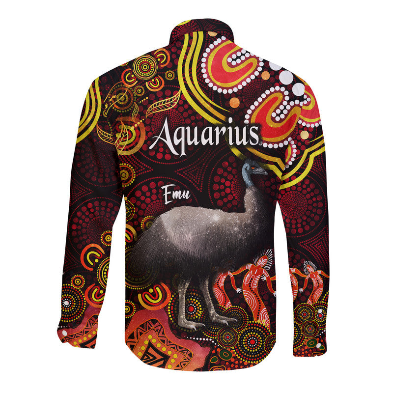 australian-astrology-hawaii-long-sleeve-button-shirt-aquarius-emu-glider-zodiac-aboriginal-vibes-red