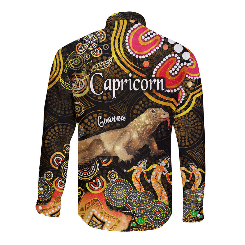 australian-astrology-hawaii-long-sleeve-button-shirt-capricorn-goanna-zodiac-aboriginal-vibes-gold