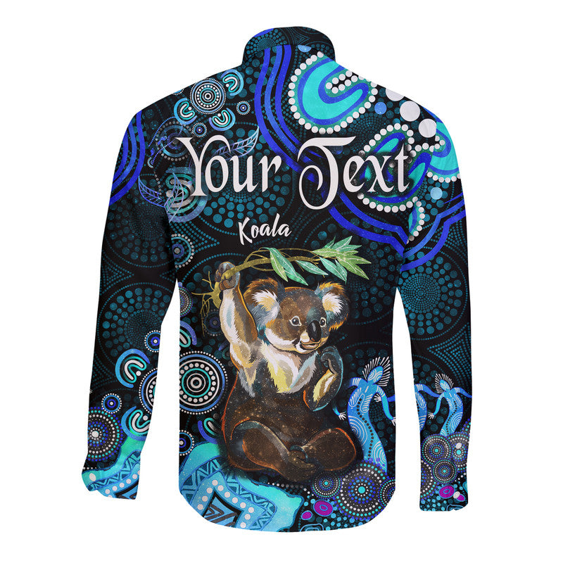 custom-personalised-australian-astrology-hawaii-long-sleeve-button-shirt-cancer-koala-zodiac-aboriginal-vibes-blue