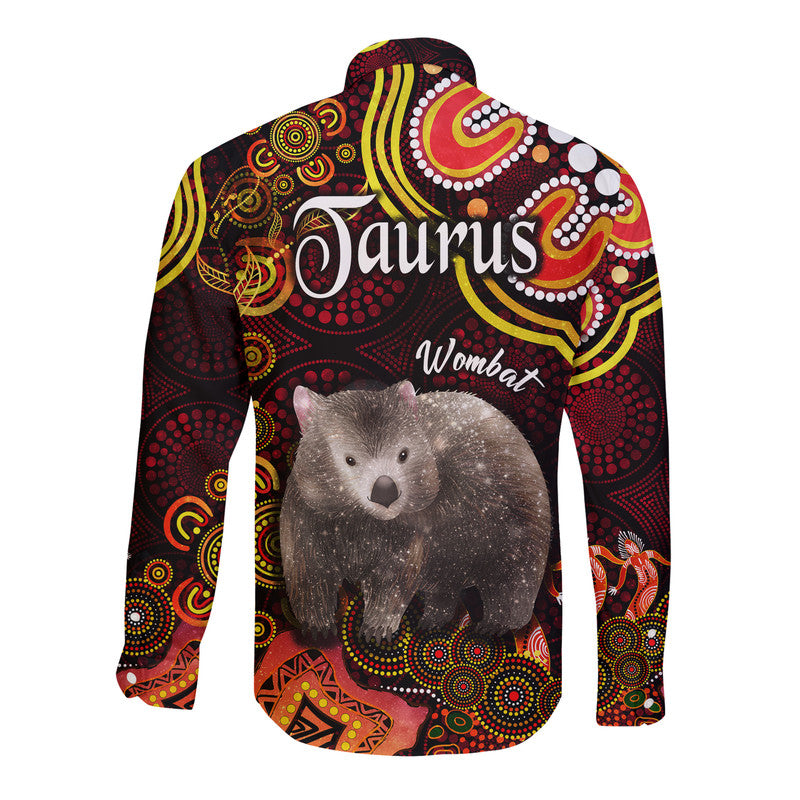 australian-astrology-hawaii-long-sleeve-button-shirt-taurus-wombat-zodiac-aboriginal-vibes-red