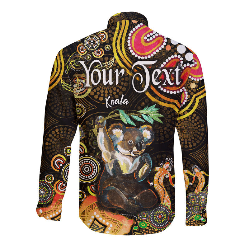 custom-personalised-australian-astrology-hawaii-long-sleeve-button-shirt-cancer-koala-zodiac-aboriginal-vibes-gold