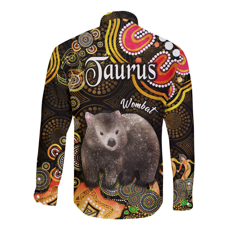 australian-astrology-hawaii-long-sleeve-button-shirt-taurus-wombat-zodiac-aboriginal-vibes-gold