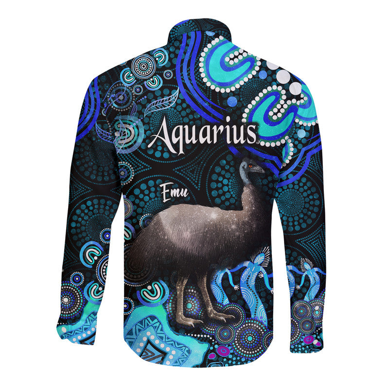 australian-astrology-hawaii-long-sleeve-button-shirt-aquarius-emu-glider-zodiac-aboriginal-vibes-blue