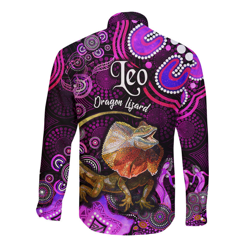 australian-astrology-hawaii-long-sleeve-button-shirt-leo-dragon-lizard-zodiac-aboriginal-vibes-pink