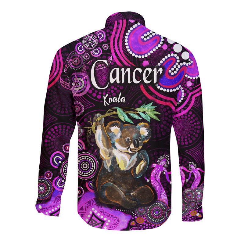 australian-astrology-hawaii-long-sleeve-button-shirt-cancer-koala-zodiac-aboriginal-vibes-pink