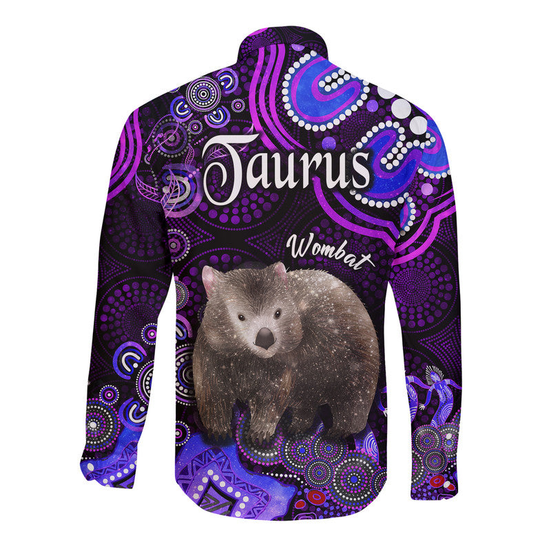 australian-astrology-hawaii-long-sleeve-button-shirt-taurus-wombat-zodiac-aboriginal-vibes-purple