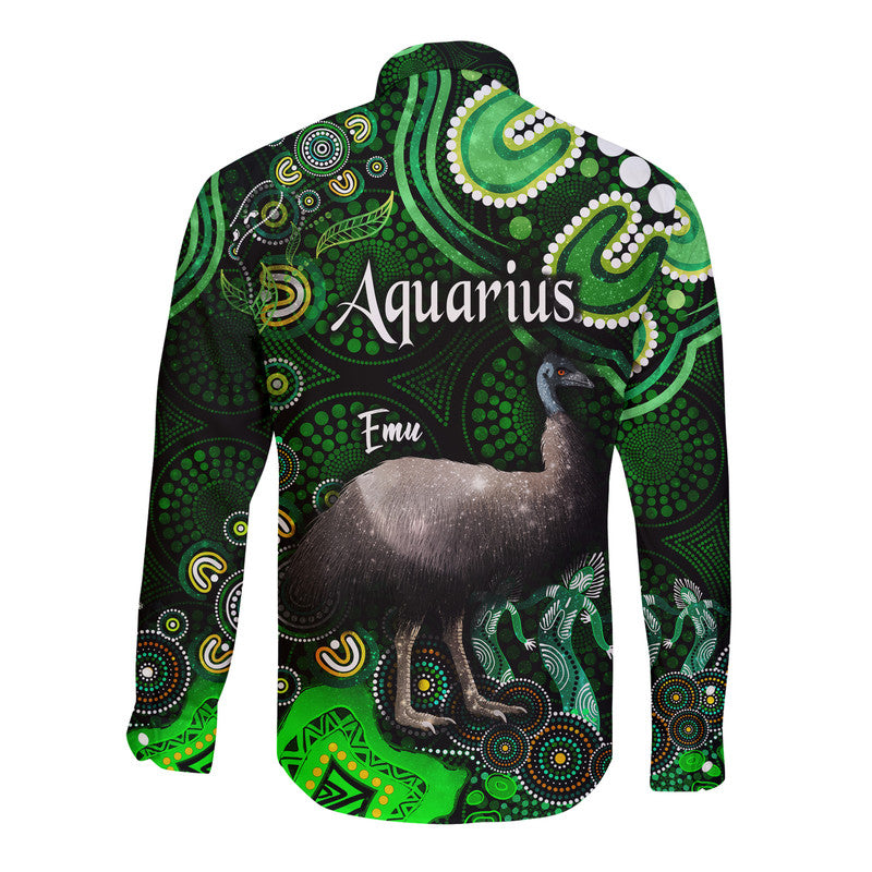 australian-astrology-hawaii-long-sleeve-button-shirt-aquarius-emu-glider-zodiac-aboriginal-vibes-green