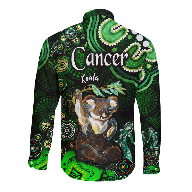 australian-astrology-hawaii-long-sleeve-button-shirt-cancer-koala-zodiac-aboriginal-vibes-green