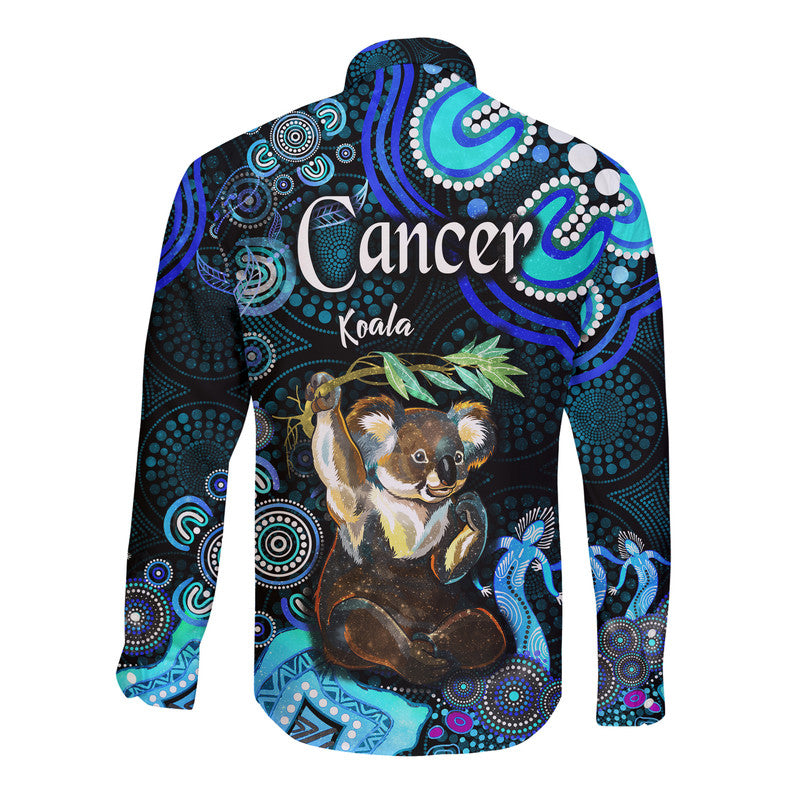 australian-astrology-hawaii-long-sleeve-button-shirt-cancer-koala-zodiac-aboriginal-vibes-blue