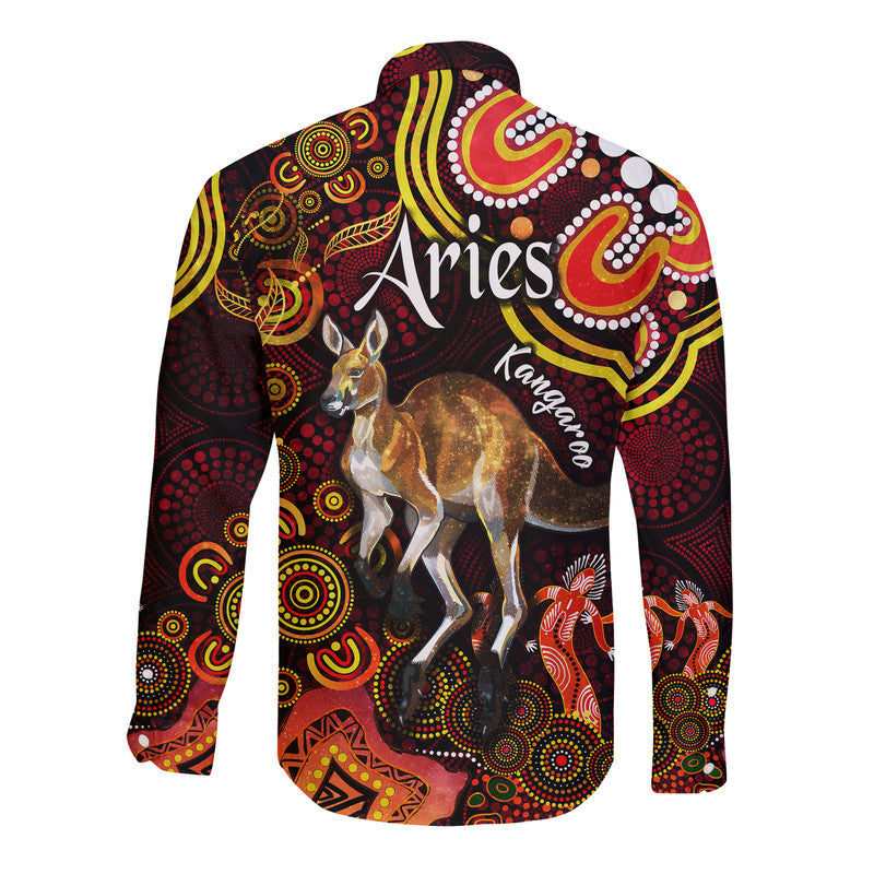 australian-astrology-hawaii-long-sleeve-button-shirt-aries-kangaroo-zodiac-aboriginal-vibes-red