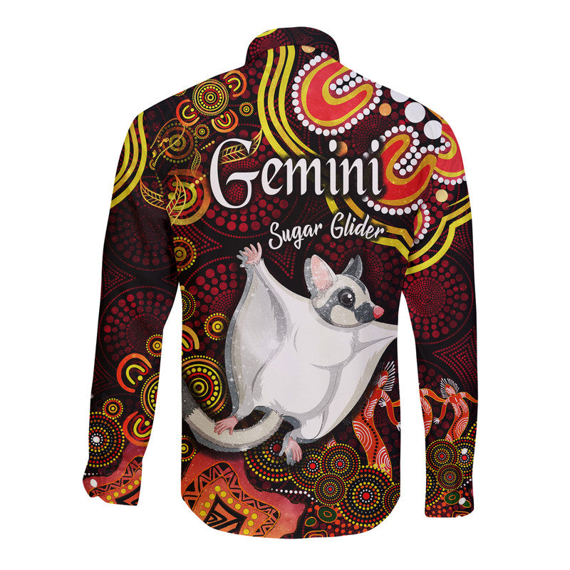 australian-astrology-hawaii-long-sleeve-button-shirt-gemini-sugar-glider-zodiac-aboriginal-vibes-red