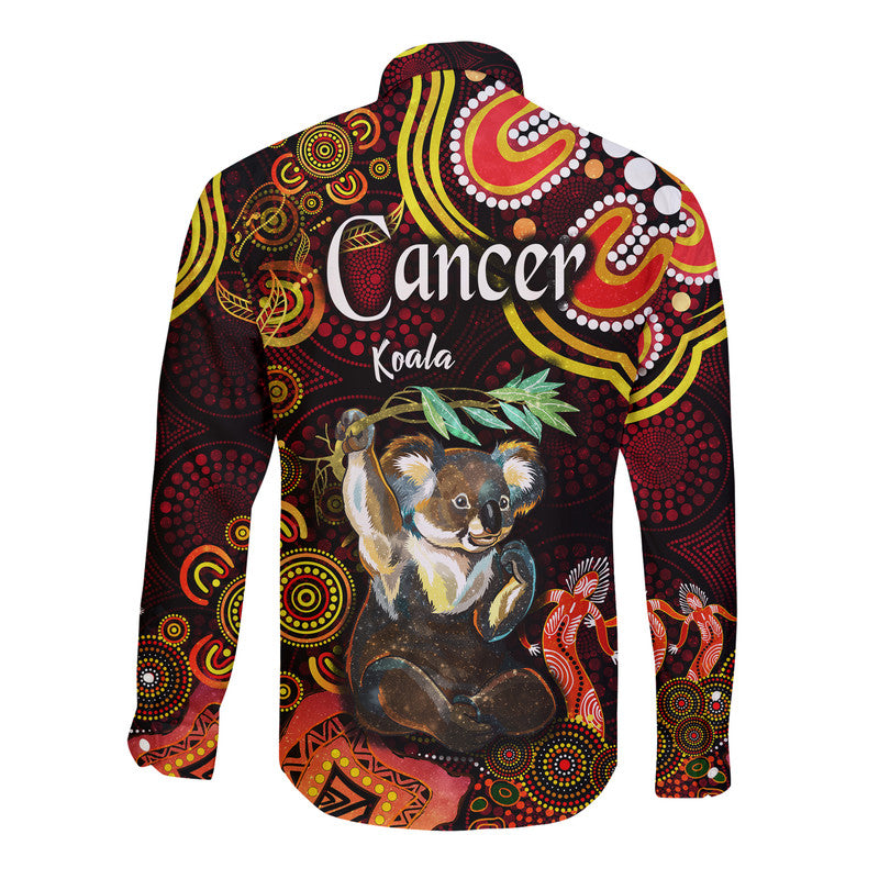 australian-astrology-hawaii-long-sleeve-button-shirt-cancer-koala-zodiac-aboriginal-vibes-red