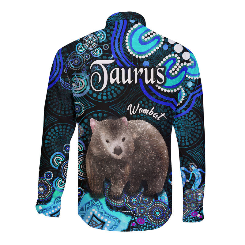 australian-astrology-hawaii-long-sleeve-button-shirt-taurus-wombat-zodiac-aboriginal-vibes-blue