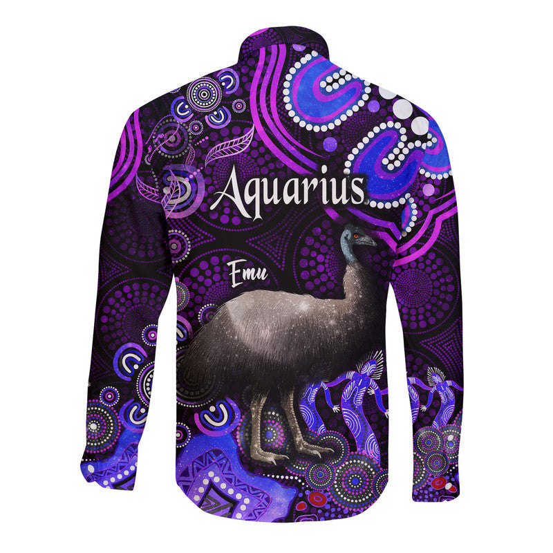 australian-astrology-hawaii-long-sleeve-button-shirt-aquarius-emu-glider-zodiac-aboriginal-vibes-purple