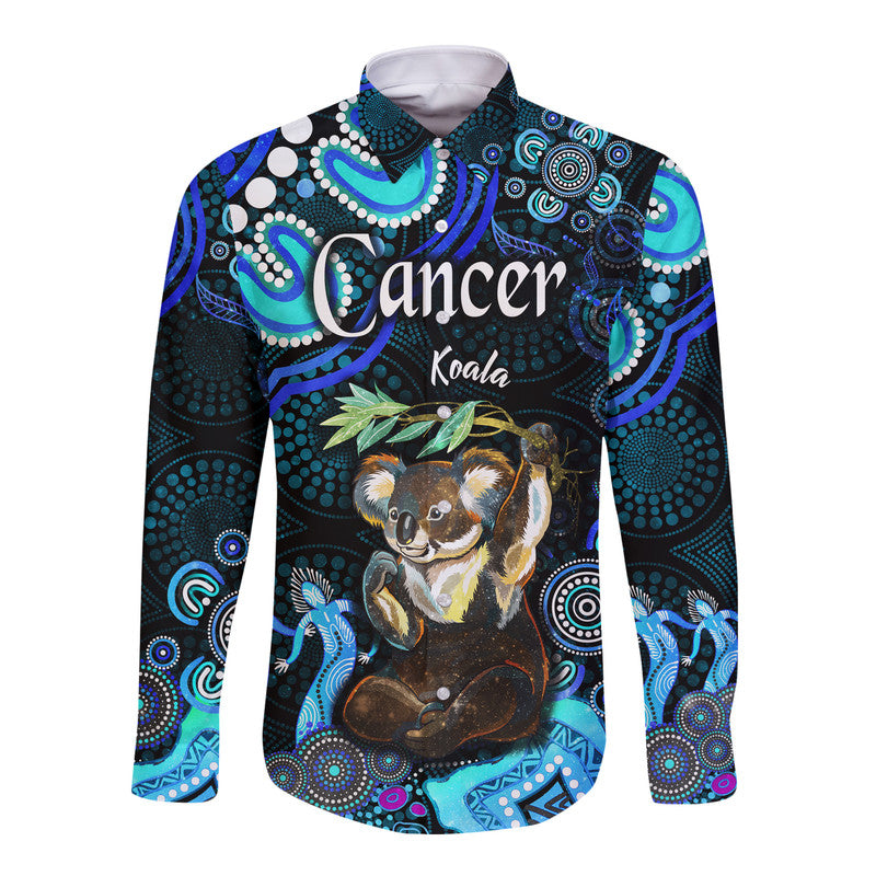 australian-astrology-hawaii-long-sleeve-button-shirt-cancer-koala-zodiac-aboriginal-vibes-blue