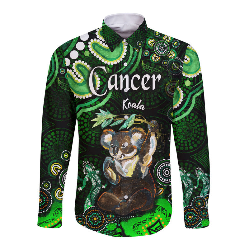 custom-personalised-australian-astrology-hawaii-long-sleeve-button-shirt-cancer-koala-zodiac-aboriginal-vibes-green