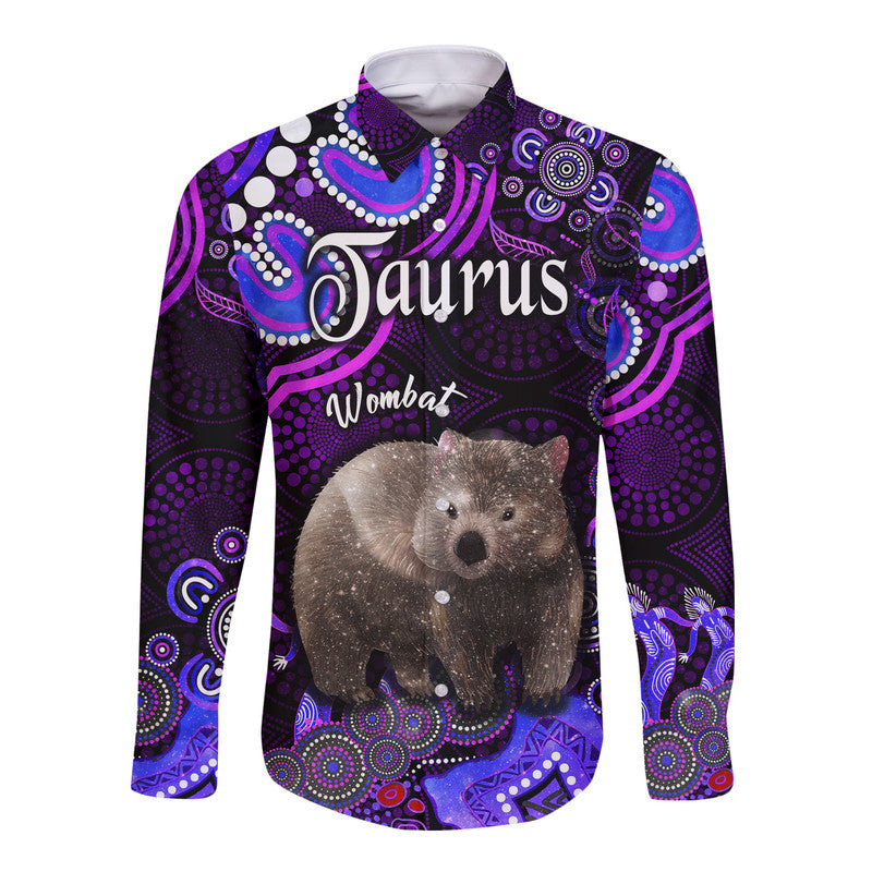 custom-personalised-australian-astrology-hawaii-long-sleeve-button-shirt-taurus-wombat-zodiac-aboriginal-vibes-purple