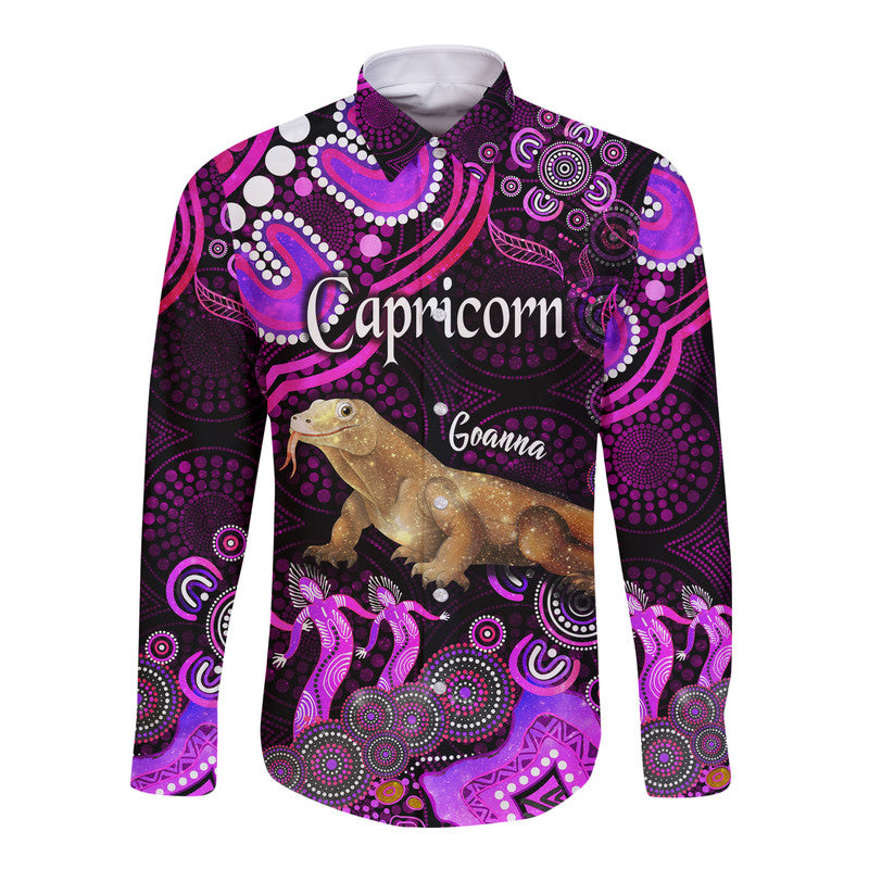 australian-astrology-hawaii-long-sleeve-button-shirt-capricorn-goanna-zodiac-aboriginal-vibes-pink