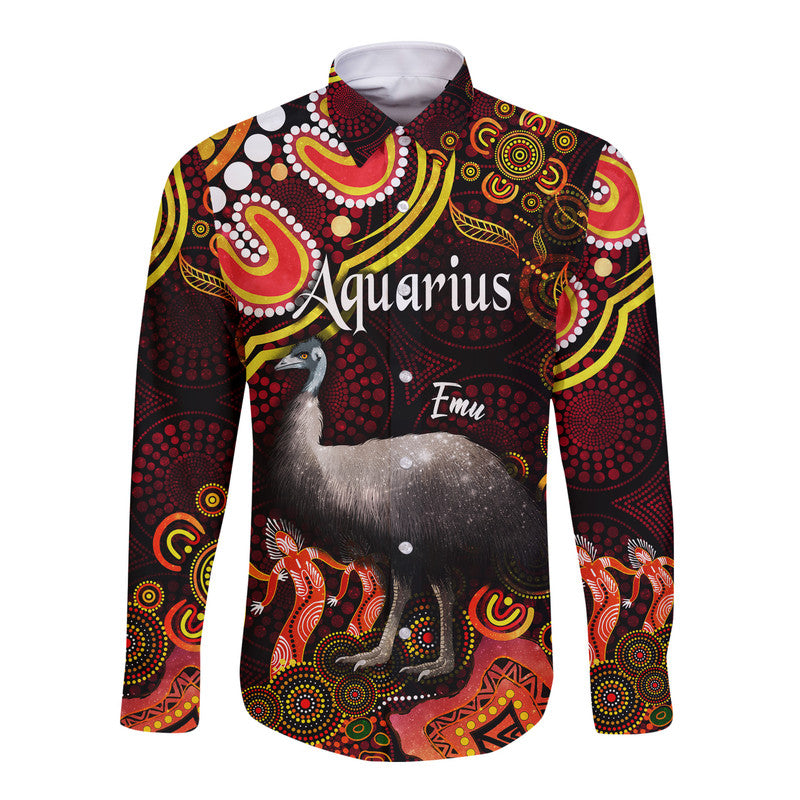 australian-astrology-hawaii-long-sleeve-button-shirt-aquarius-emu-glider-zodiac-aboriginal-vibes-red