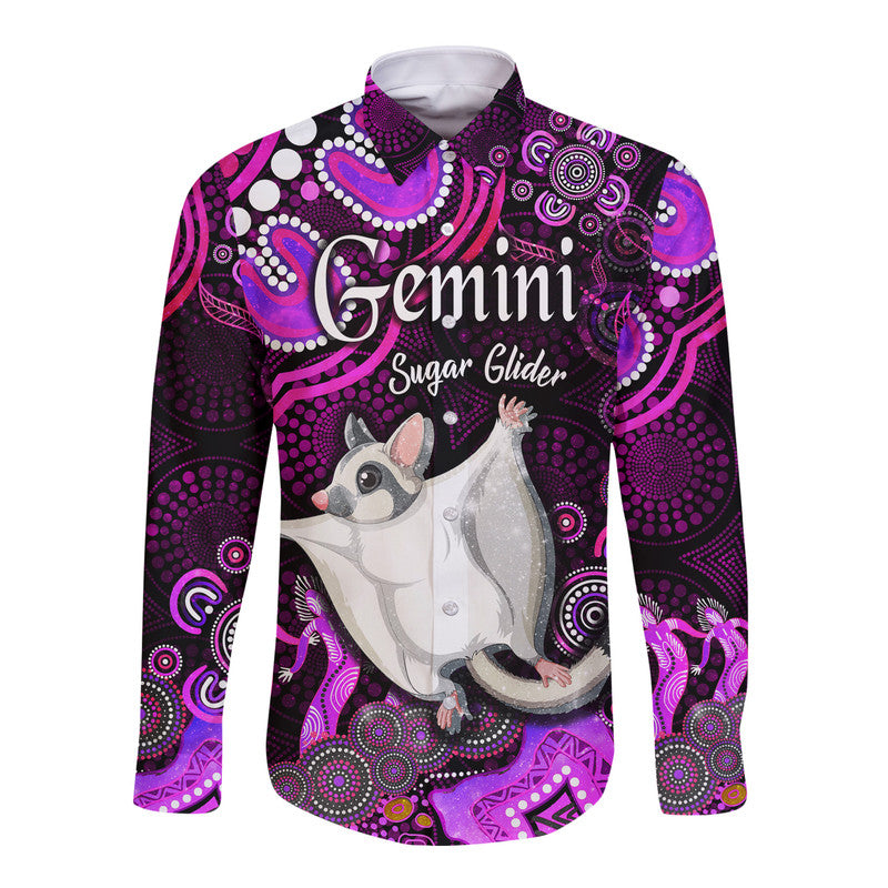 australian-astrology-hawaii-long-sleeve-button-shirt-gemini-sugar-glider-zodiac-aboriginal-vibes-pink