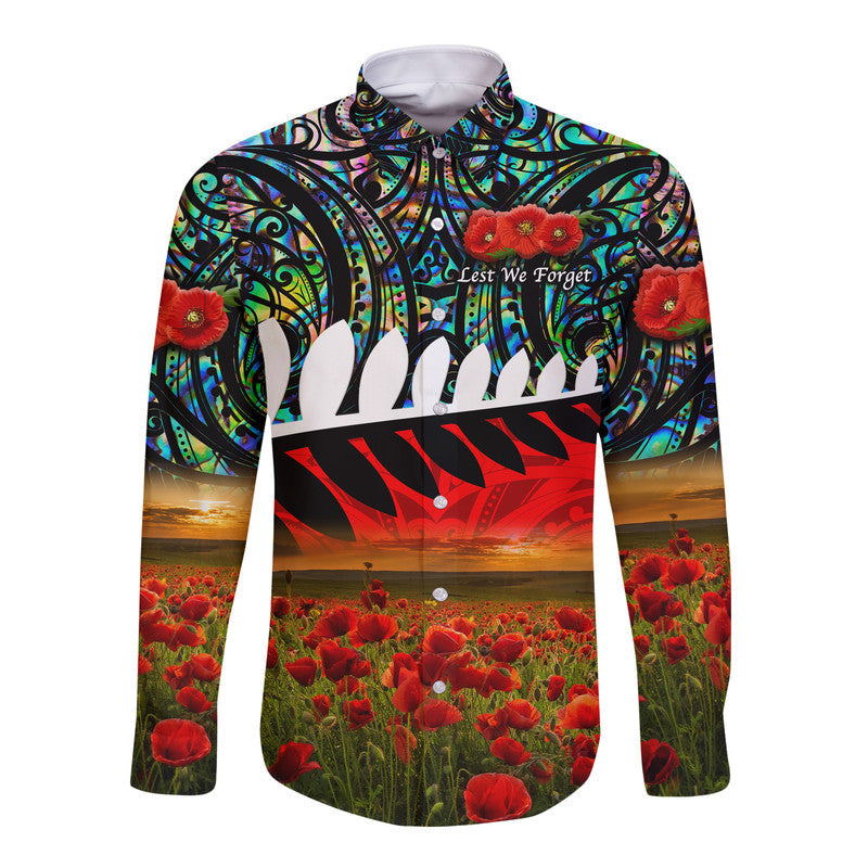 custom-personalised-new-zealand-maori-anzac-hawaii-long-sleeve-button-shirt-poppy-vibes-paua-shell